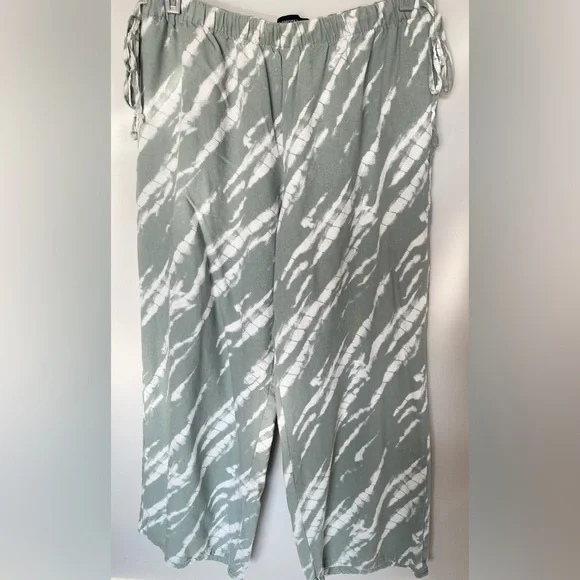Forever 21 Sage Green Tie-Dye Linen Blend Wide Leg Pants Size Large 7/8 length - Picture 3 of 6